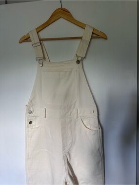 Women's Cream Cotton Utility Overalls